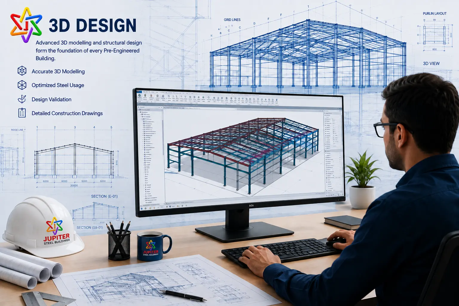3D Design stage of Jupiter Steel pre-engineered building process