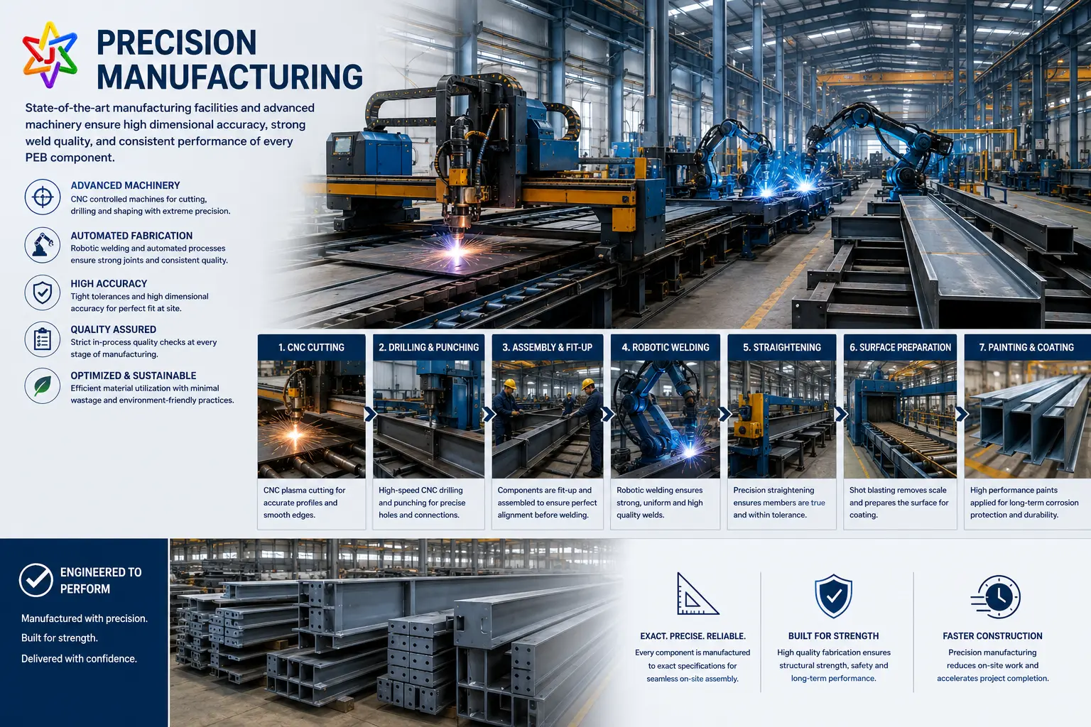 Precision Manufacturing stage of Jupiter Steel pre-engineered building process