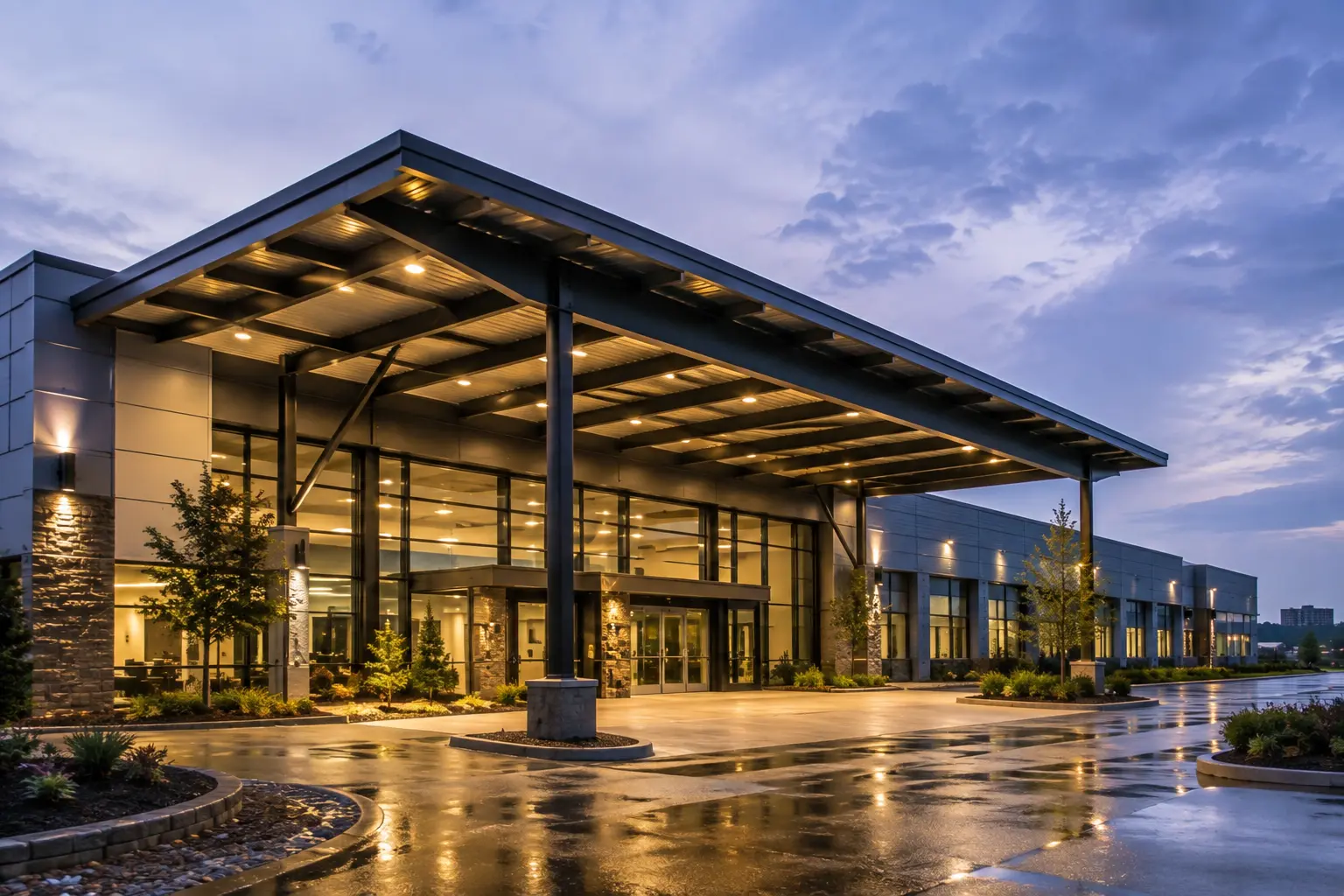 Large Entrance Canopies — an architectural steel element by Jupiter Steel Buildings