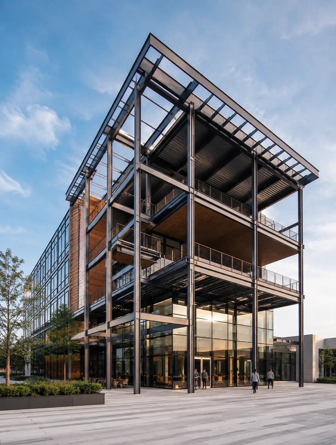 Multi storey steel building under construction showcasing structural steel framing